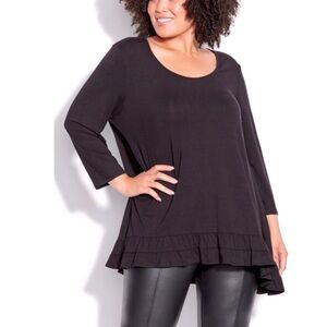 AVENUE 16W Black 3/4 Sleeve Ella Ruffle Top W01.5